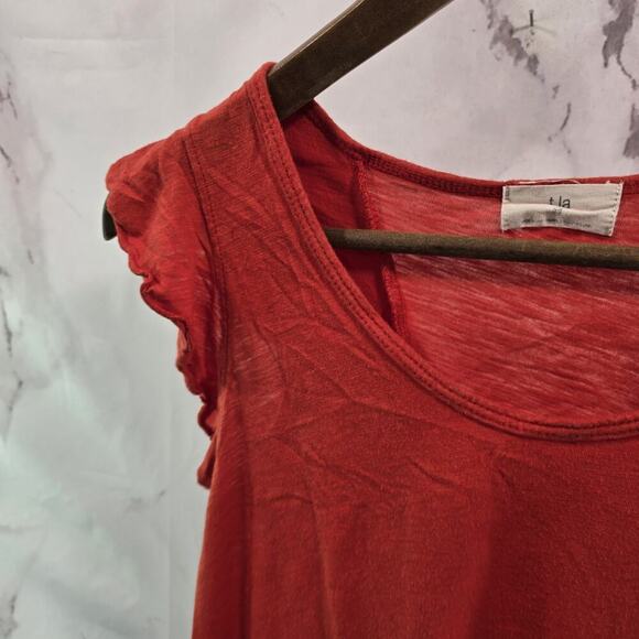 Anthropologie Top Womens XS Orange Tank Ruffle Scoop Longline Burnout Tla - Picture 2 of 10